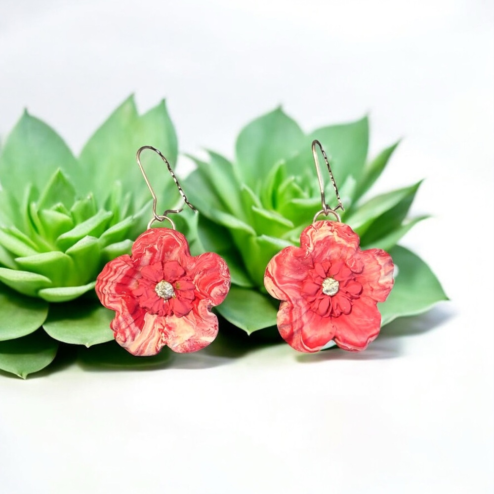 Perfectly imperfect by Heather. Floral Christmas hibiscus Earrings